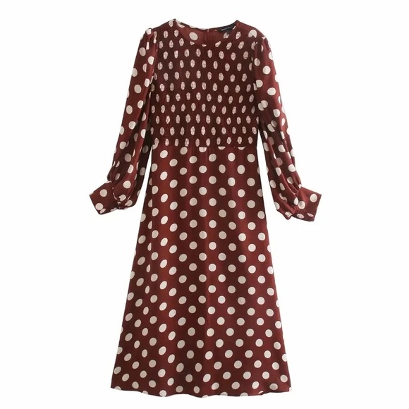 Zara Dresses & Skirts - Zara Brown Polka Dot Midi Dress